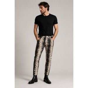 Zara Man Size 36 Coated Snakeskin Print Skinny Pants Ankle Zip Rockstar Y2K